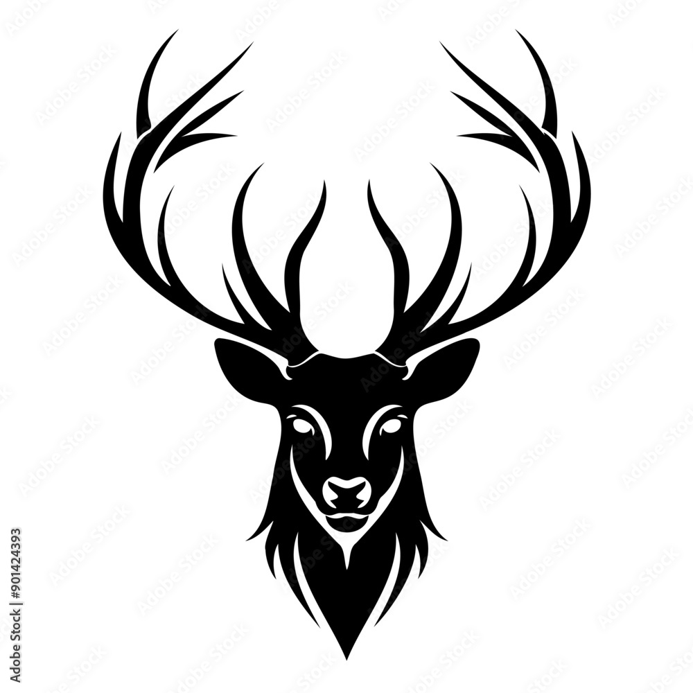 Majestic deer head with antlers black and white Majestic deer head with antlers black and white