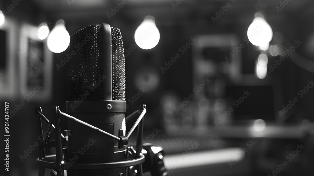 microphones in podcast or interview room. Generative Ai. microphones in podcast or interview room. Generative Ai.