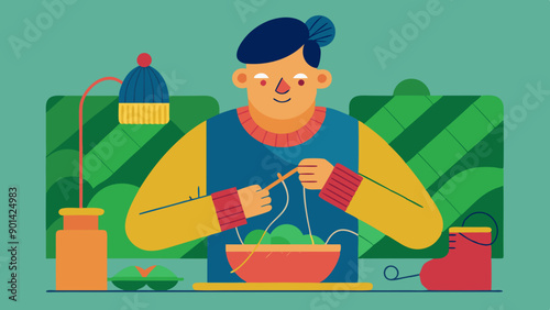  A man Knitting vector illustration photo