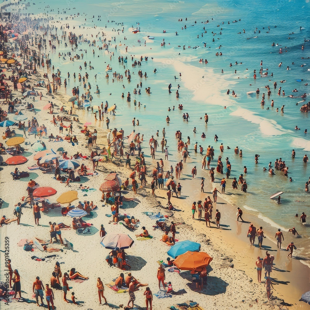 aerial view of a crowded beach in summer aerial view of a crowded beach in summer