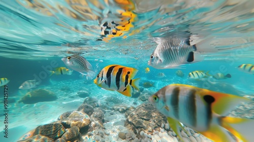 tropical fishes under sea water