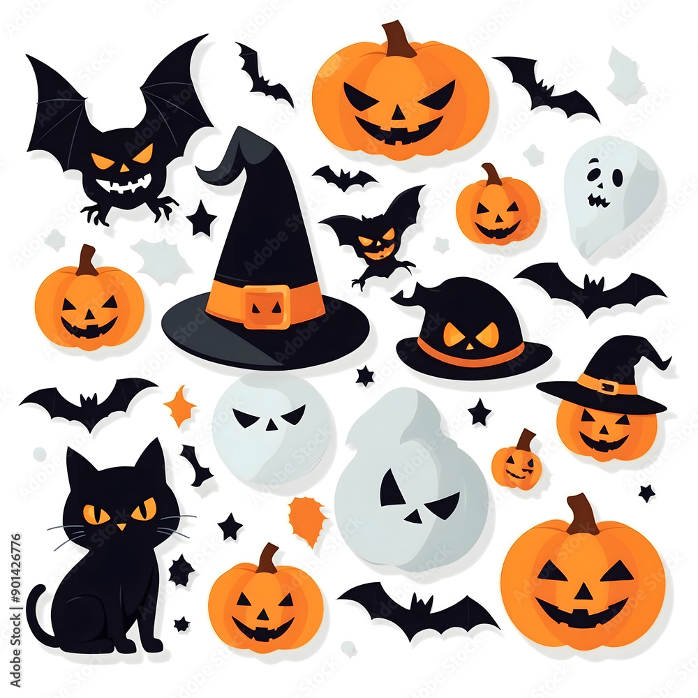 Sticker of Halloween theme minimalist style. Image shows a or pumpkin or bat to use for decoration and sticker. Sticker of Halloween theme minimalist style. Image shows a or pumpkin or bat to use for decoration and sticker.