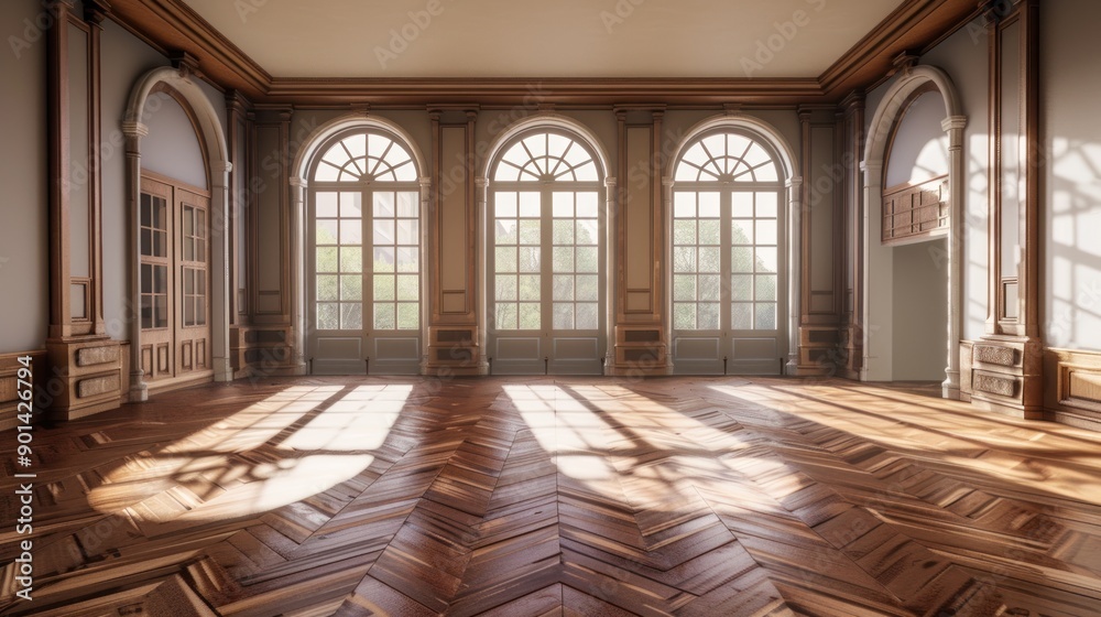 Obraz premium Sunlit Room with Arched Windows