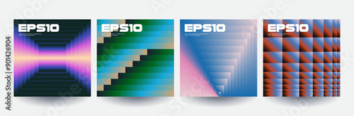 Minimal posters with retro gradient shapes and patterns. Vector design.