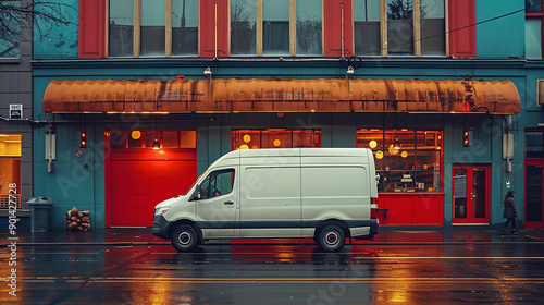 Wallpaper Mural A white van is parked in front of a red building Torontodigital.ca