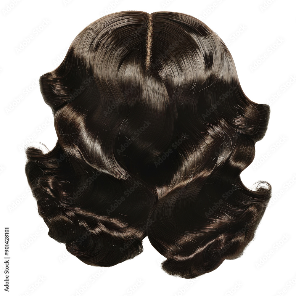 Fototapeta premium Close-up of elegant, glossy, dark brown, wavy hairstyle. Perfect for haircare, fashion, and beauty-related projects.