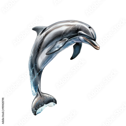 Wallpaper Mural High-resolution illustration of a shiny dolphin leaping in the air against white background. Perfect for marine and aquatic themes. Torontodigital.ca