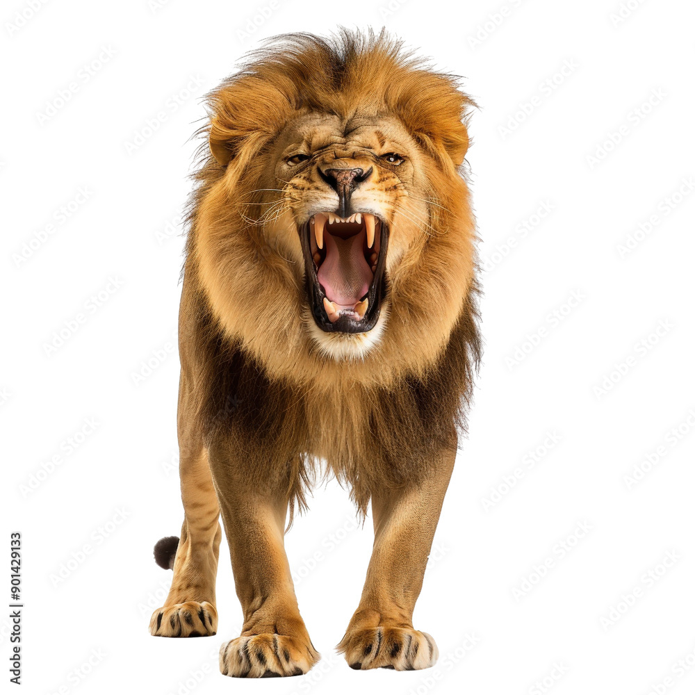 Roaring lion displaying its majestic mane and powerful presence, symbolizing strength and dominance in the wild. Roaring lion displaying its majestic mane and powerful presence, symbolizing strength and dominance in the wild.