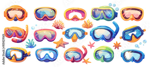 snorkel mask set. underwater exploration reef corals underwater diving. vector illustration cartoon