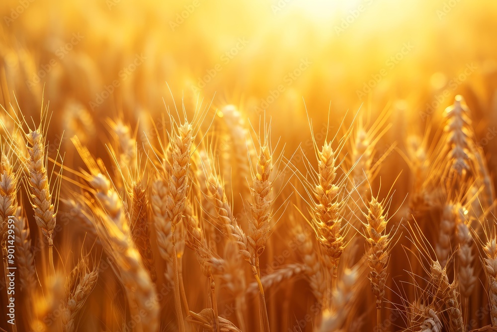 Warm sunlight bathing a ripe wheat field, creating a serene golden glow Warm sunlight bathing a ripe wheat field, creating a serene golden glow
