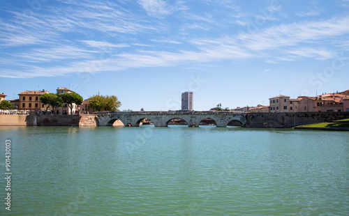 Historic Tiberius Bridge  ancient Roman architecture  Rimini landmark  built 21 AD.