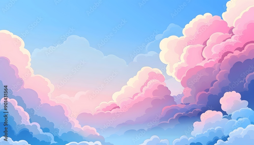 Cartoon cloud scene. Pink clouds. Pink sunset, dawn cloud sky. Flat vector illustration. Cartoon cloud scene. Pink clouds. Pink sunset, dawn cloud sky. Flat vector illustration.