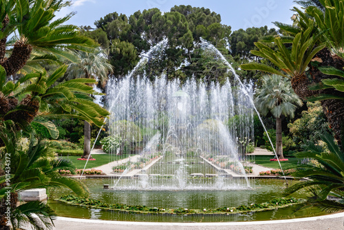 A beautiful garden fountain of Villa Ephrussi de Rothschild in a sunny day