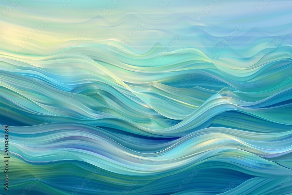 Surreal Aqua Wavelines Abstract Art