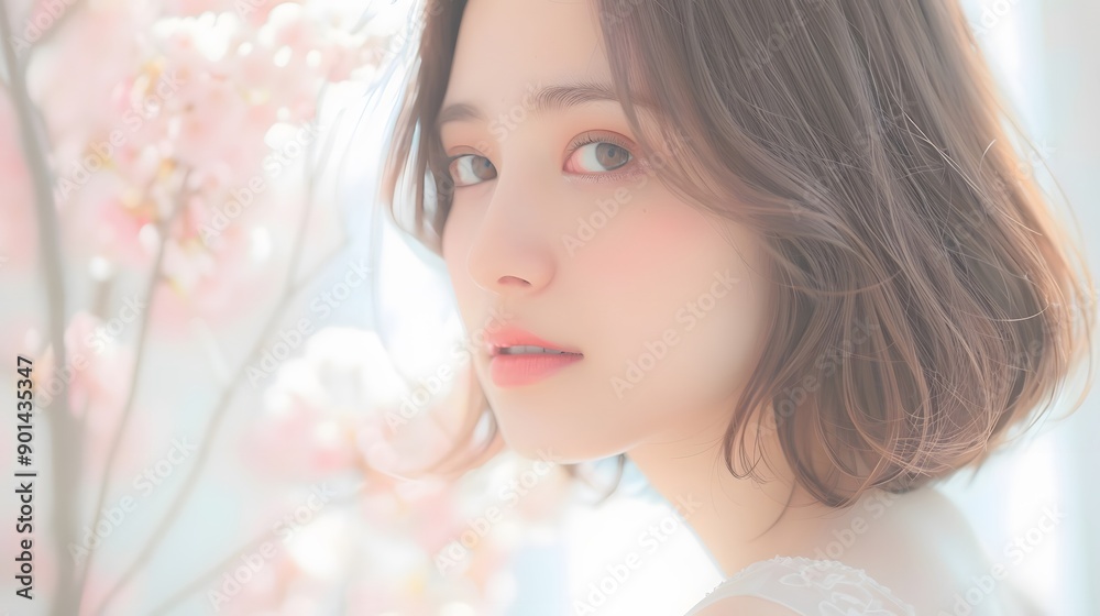 ブログやホームページに使える清楚で美しい女性と背景 ブログやホームページに使える清楚で美しい女性と背景