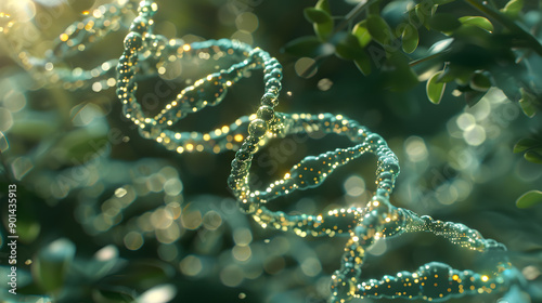 View of a 3d render DNA. Generative Ai.