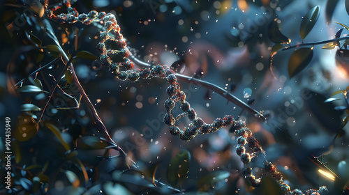 View of a 3d render DNA. Generative Ai.