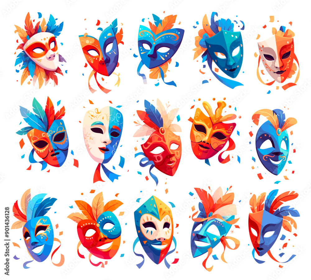 Fototapeta premium theater mask set. drama performance theater opera stage musical. vector flat illustration