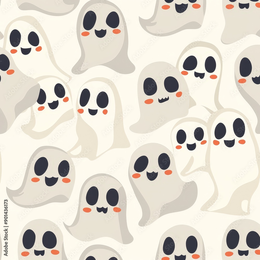 Naklejka premium Playful Cartoon Ghost Pattern for Halloween