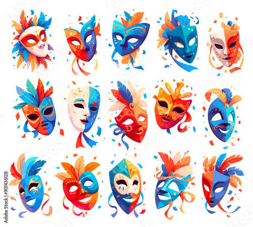 theater mask set. drama performance theater opera stage musical. vector flat illustration