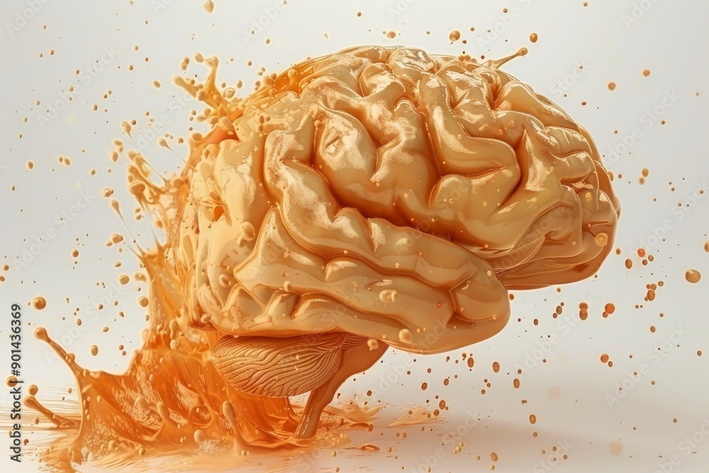 Exploding brain concept with orange particles illustrating creativity ...