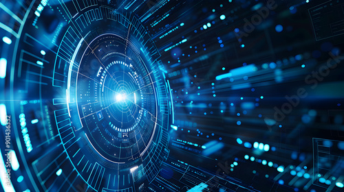 Wide Hi tech futuristic technology background. Abstract Engineering, Communication. Generative Ai.