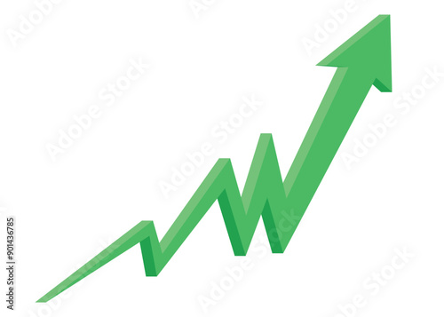 3D green business arrow graph going up volatile market graph