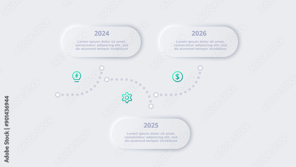 Naklejka premium Neumorphic flowchart infographic. Creative concept for infographic with 3 steps, options, parts or processes. Template for diagram, graph, presentation and chart.