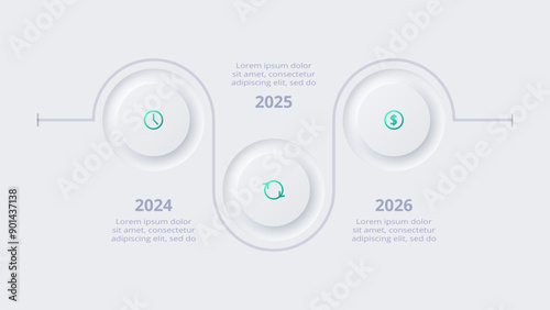 Neumorphic flowchart infographic.  Creative concept for infographic with 3 steps, options, parts or processes. Template for diagram, graph, presentation and chart.
