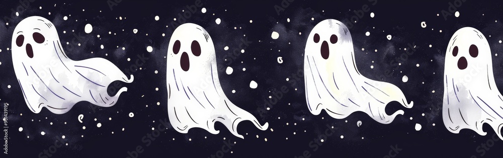 Fototapeta premium Playful Cartoon Ghost Pattern for Halloween