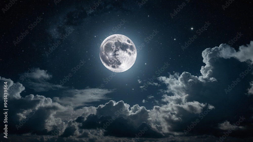 Fototapeta premium the beauty of the moon in the sky with clouds and stars.