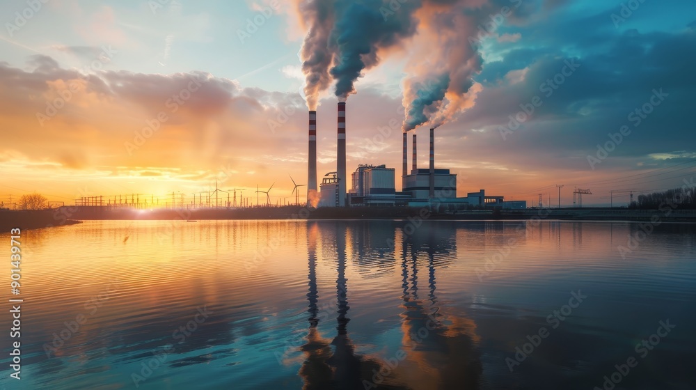Sustainable Energy Oasis Green Technology Power Station at Sunset Sustainable Energy Oasis Green Technology Power Station at Sunset