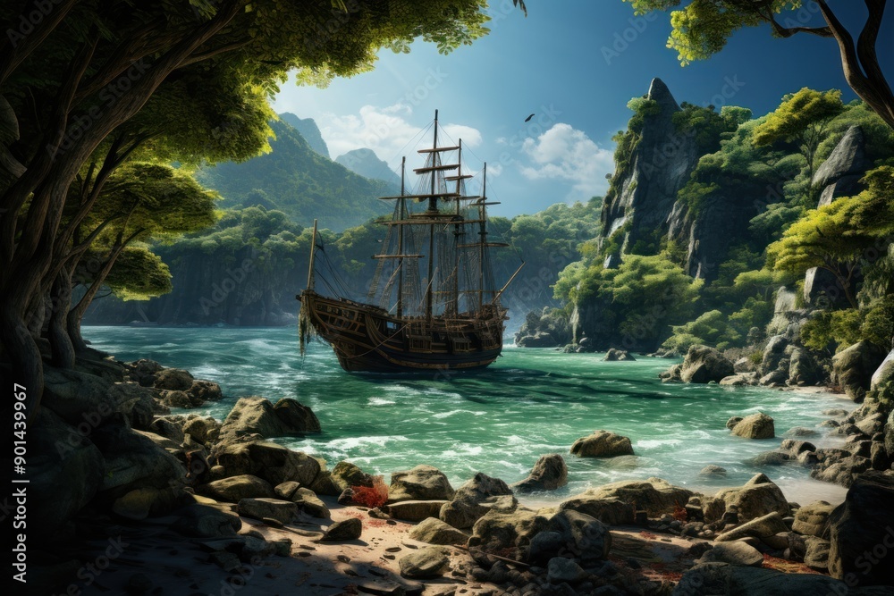 Fototapeta premium Land landscape sailboat outdoors.