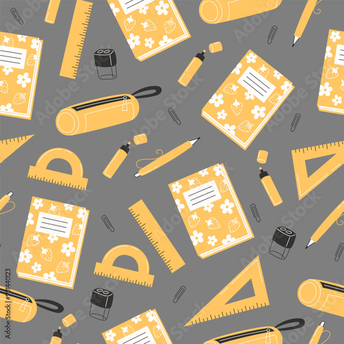 School Days Seamless Pattern with school supplies