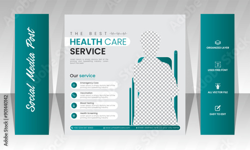 Medical healthcare social media post design and web banner template