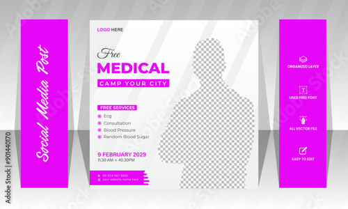 Medical healthcare social media post design and web banner template