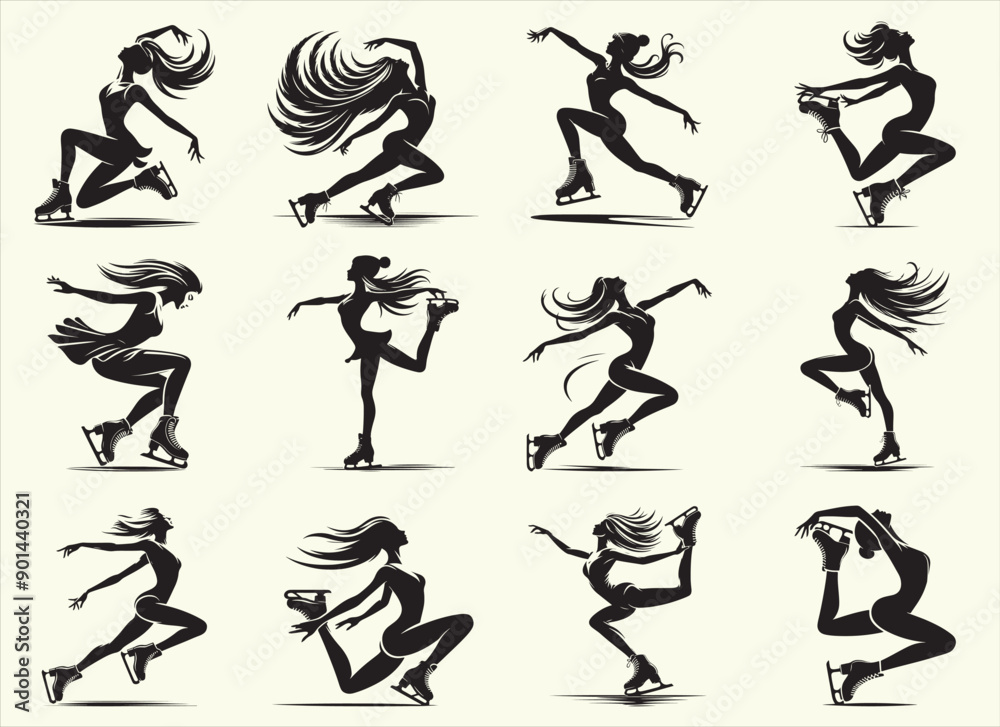 Ice skating sport beauty Silhouette Vector Illustration Ice skating sport beauty Silhouette Vector Illustration