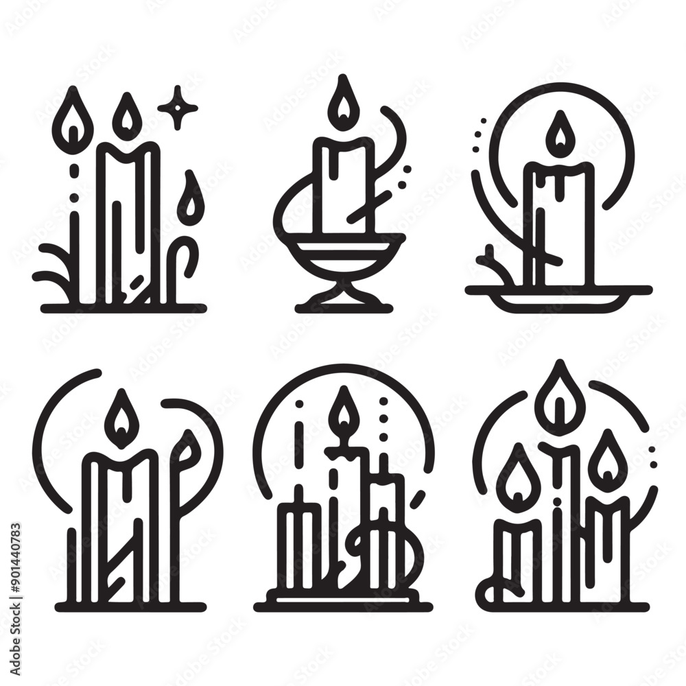 a single-line black candle silhouette set with a white background