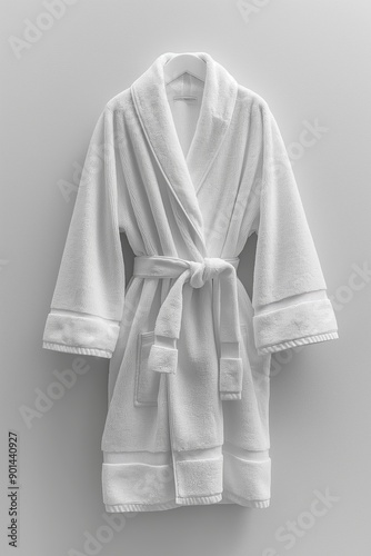 white hotel fleece bathrobe on a white background © Katsiaryna