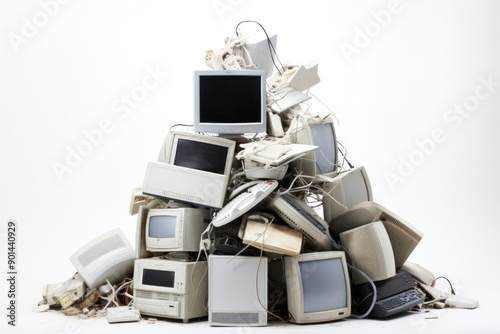 Electronic trash electronics computer white background. photo