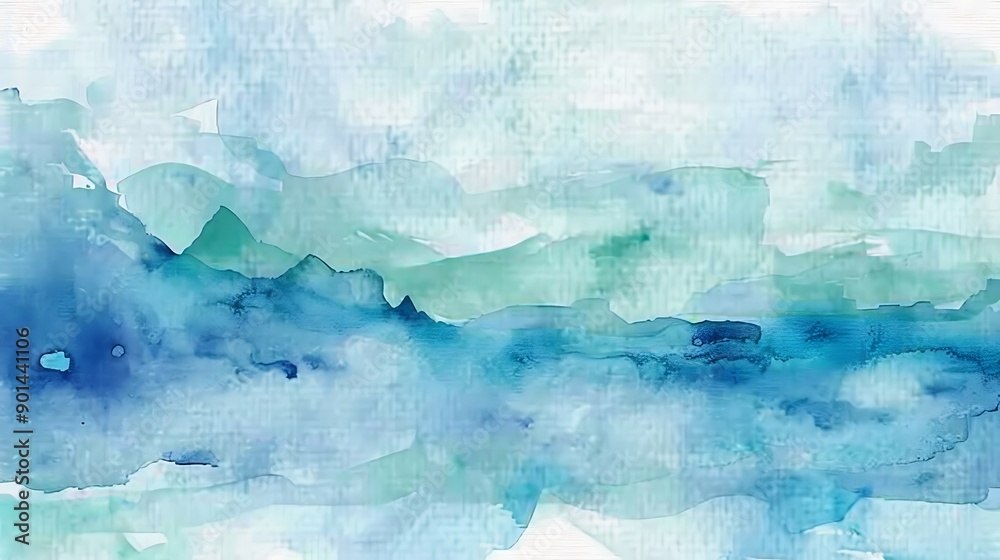 Obraz premium A serene watercolor wash in blues and greens, providing a calm and soothing texture for wellness and skincare visuals. The fluidity of the colors suggests tranquility and purity.