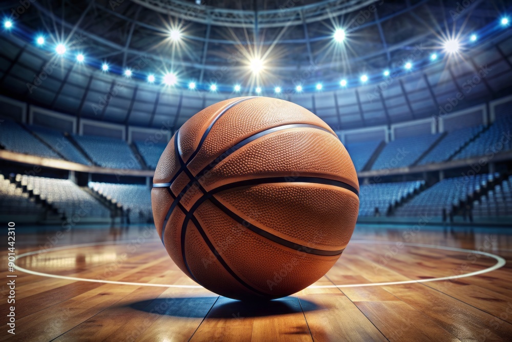 Close up of a Basketball ball in the center of the stadium Close up of a Basketball ball in the center of the stadium