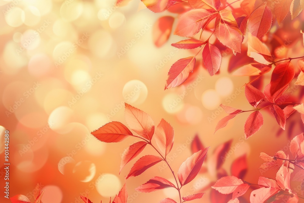 Vibrant Autumn Background Featuring Red and Orange Leaves With a Blurred Effect Vibrant Autumn Background Featuring Red and Orange Leaves With a Blurred Effect