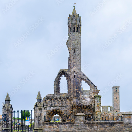 St Andrews, Scotland, UK - July 13, 2024: The ancient ruins of the old cathedral and grounds of St Andrews on the east coast of Scotland