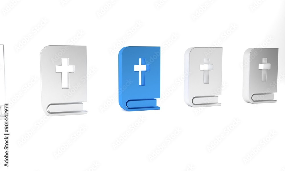 Blue Holy bible book icon isolated on white background. Minimalism concept. 3D render illustration Blue Holy bible book icon isolated on white background. Minimalism concept. 3D render illustration