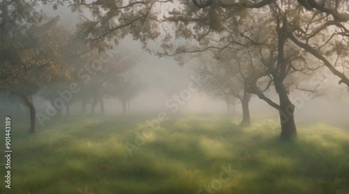 Wallpaper Mural Foggy morning in a picturesque apple orchard
 Torontodigital.ca