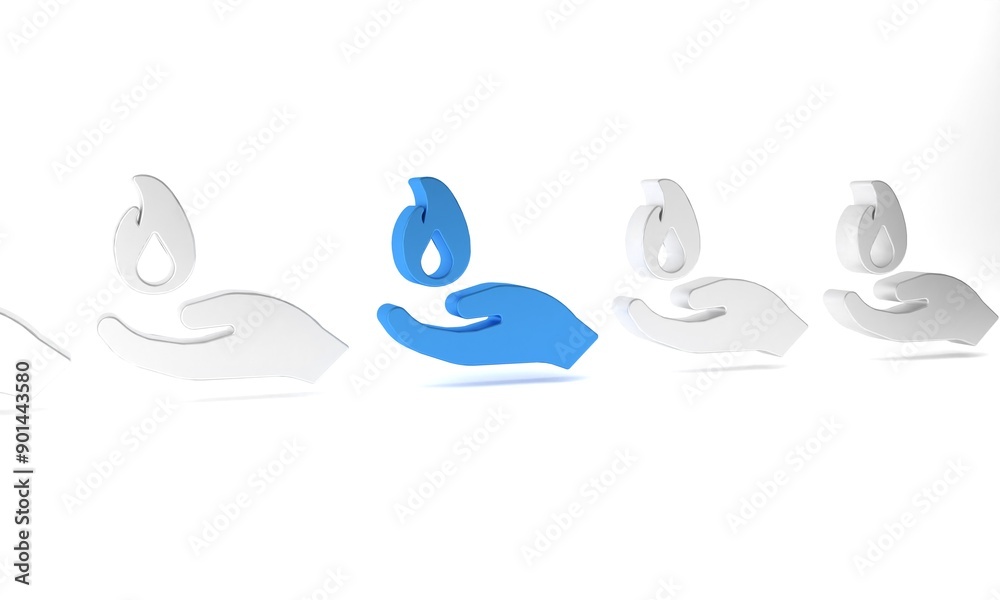 Blue Hand holding a fire icon isolated on white background. Minimalism concept. 3D render illustration Blue Hand holding a fire icon isolated on white background. Minimalism concept. 3D render illustration