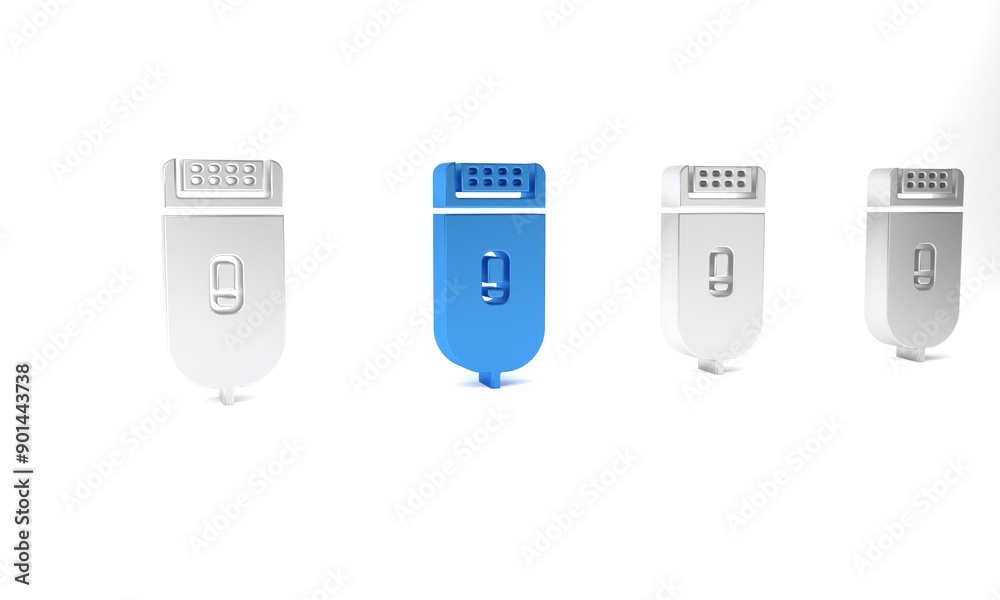 Blue Electrical hair clipper or shaver icon isolated on white background. Barbershop symbol. Minimalism concept. 3D render illustration Blue Electrical hair clipper or shaver icon isolated on white background. Barbershop symbol. Minimalism concept. 3D render illustration
