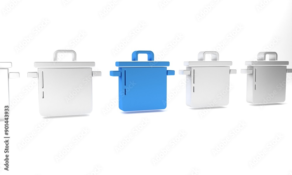 Blue Cooking pot icon isolated on white background. Boil or stew food symbol. Minimalism concept. 3D render illustration Blue Cooking pot icon isolated on white background. Boil or stew food symbol. Minimalism concept. 3D render illustration