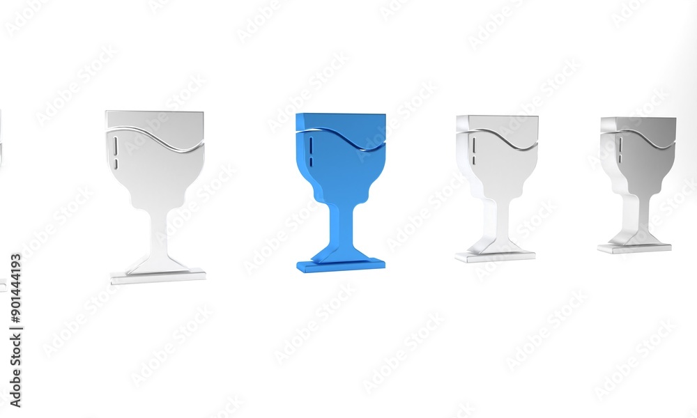 Blue Wine glass icon isolated on white background. Wineglass icon. Goblet symbol. Glassware sign. Happy Easter. Minimalism concept. 3D render illustration Blue Wine glass icon isolated on white background. Wineglass icon. Goblet symbol. Glassware sign. Happy Easter. Minimalism concept. 3D render illustration